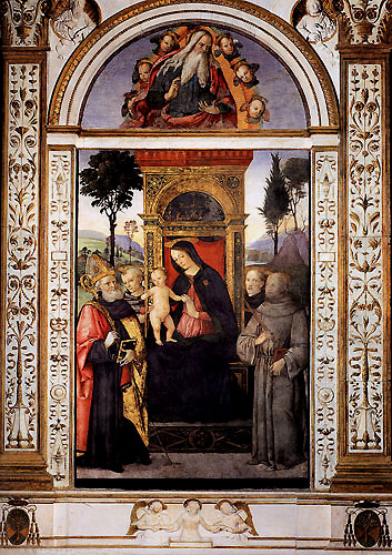 Бернардино Пинтуриккьо. Мадонна с младенцем, Св. Августином, Франциском, Антонием и Св. монахом